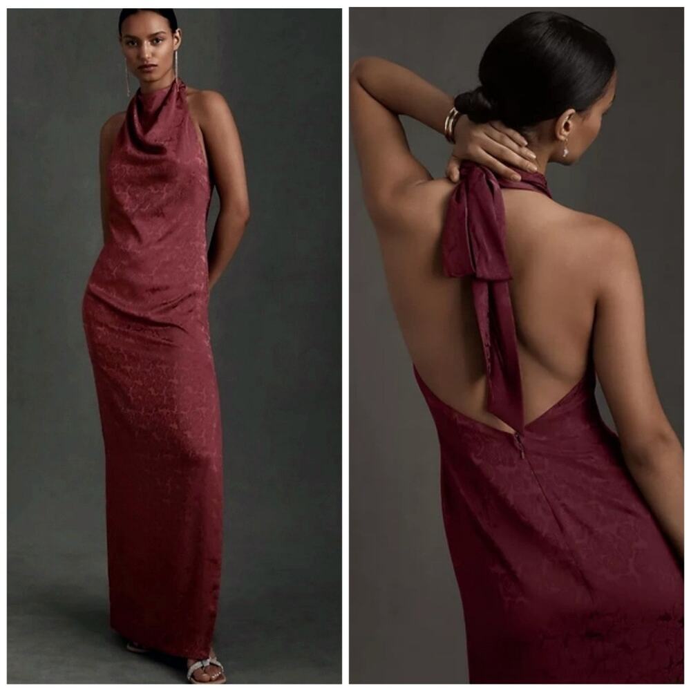 Anthropologie Fame and Partners Chrisley Jacquard Halter Maxi Dress size 10